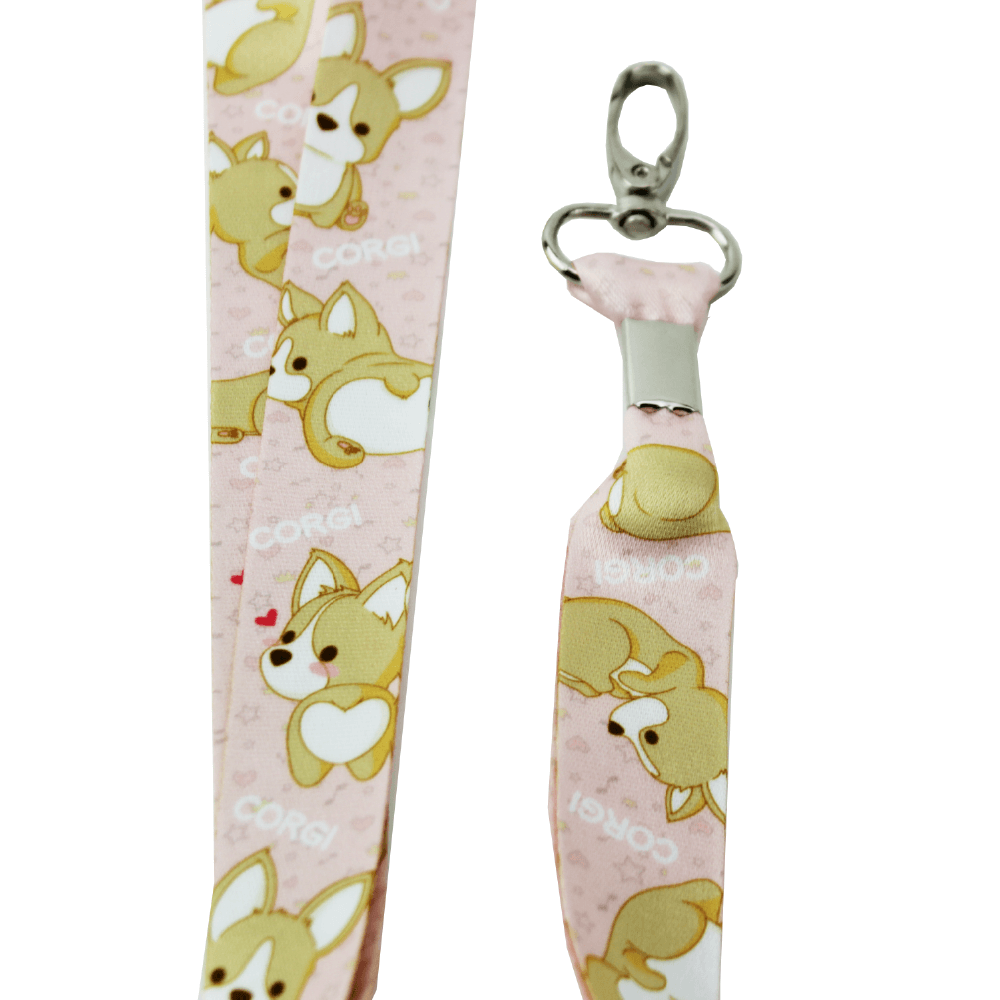 Bellzi Cute Corgi Animal Print Lanyard - Great for Holding Keys and Badges - Durable Pink Polyester Necklace ID Holder - Corgi