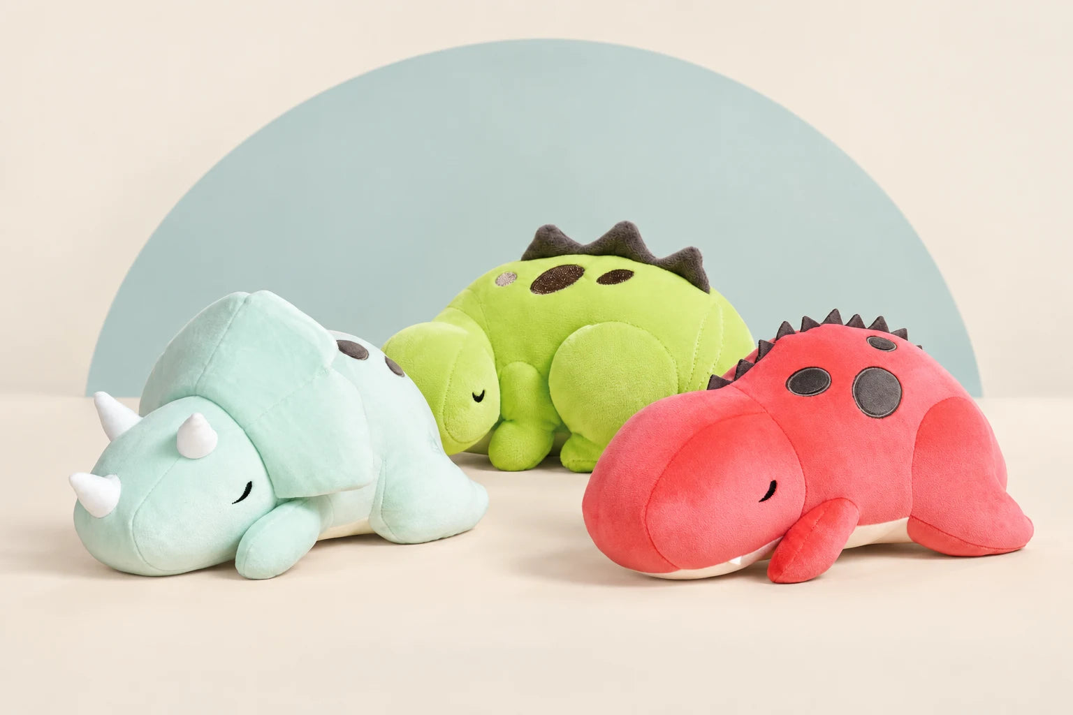 Dreaming Seri, Bronti and Rexxi plushies resting together